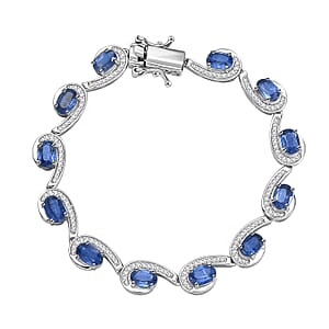 D'Joy Premium Kashmir Kyanite and White Zircon 9.00 ctw Sea Waves Bracelet in Rhodium Over Sterling Silver (6.50 In)