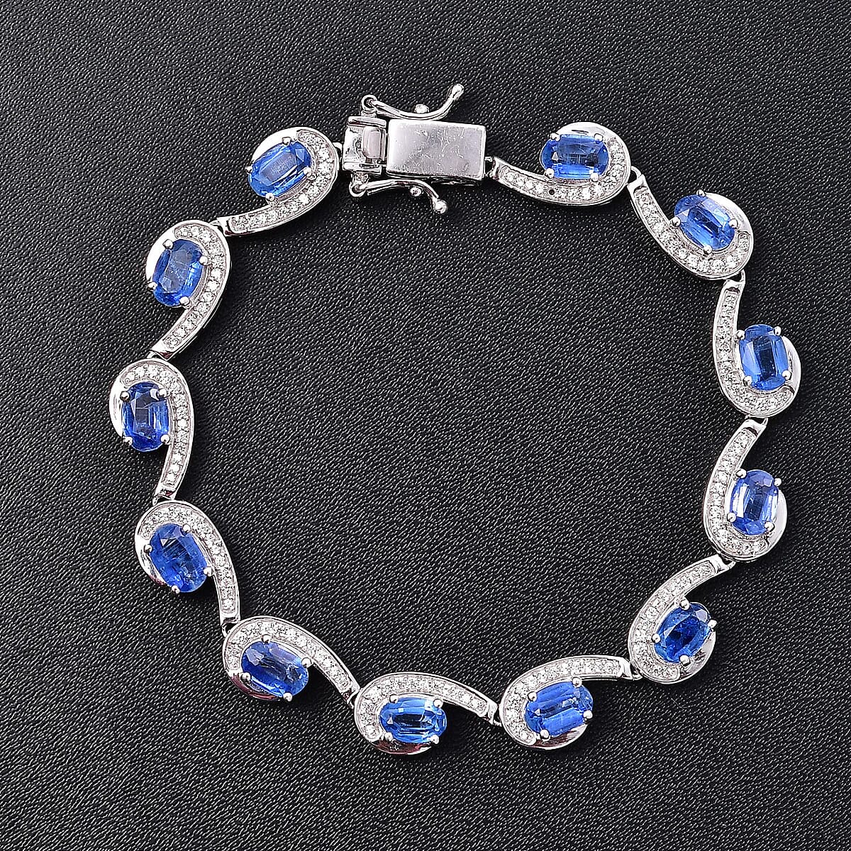 D'Joy Premium Kashmir Kyanite and White Zircon 9.00 ctw Sea Waves Bracelet in Rhodium Over Sterling Silver (6.50 In) image number 1