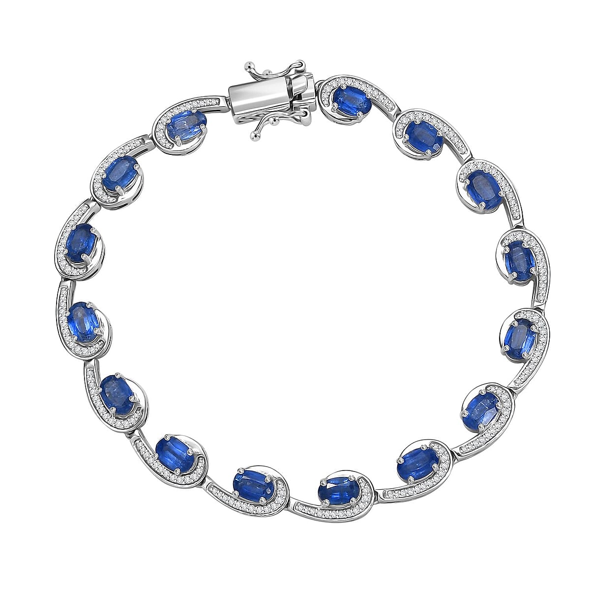 Premium Kashmir Kyanite and White Zircon 11.20 ctw Sea Waves Bracelet in Rhodium Over Sterling Silver (8.00 In) image number 0