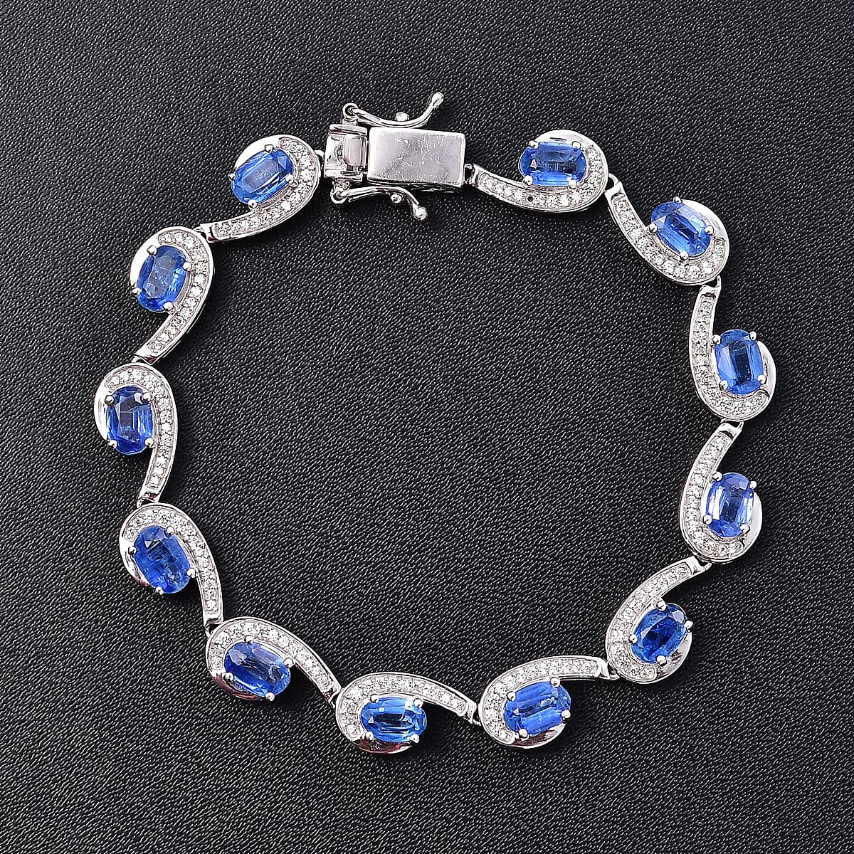 Premium Kashmir Kyanite and White Zircon 11.20 ctw Sea Waves Bracelet in Rhodium Over Sterling Silver (8.00 In) image number 1