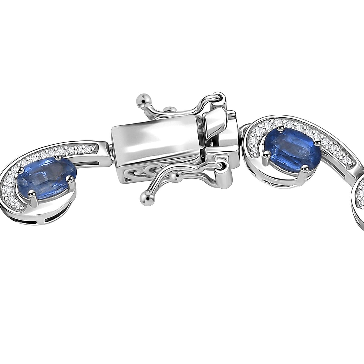 Premium Kashmir Kyanite and White Zircon 11.20 ctw Sea Waves Bracelet in Rhodium Over Sterling Silver (8.00 In) image number 3