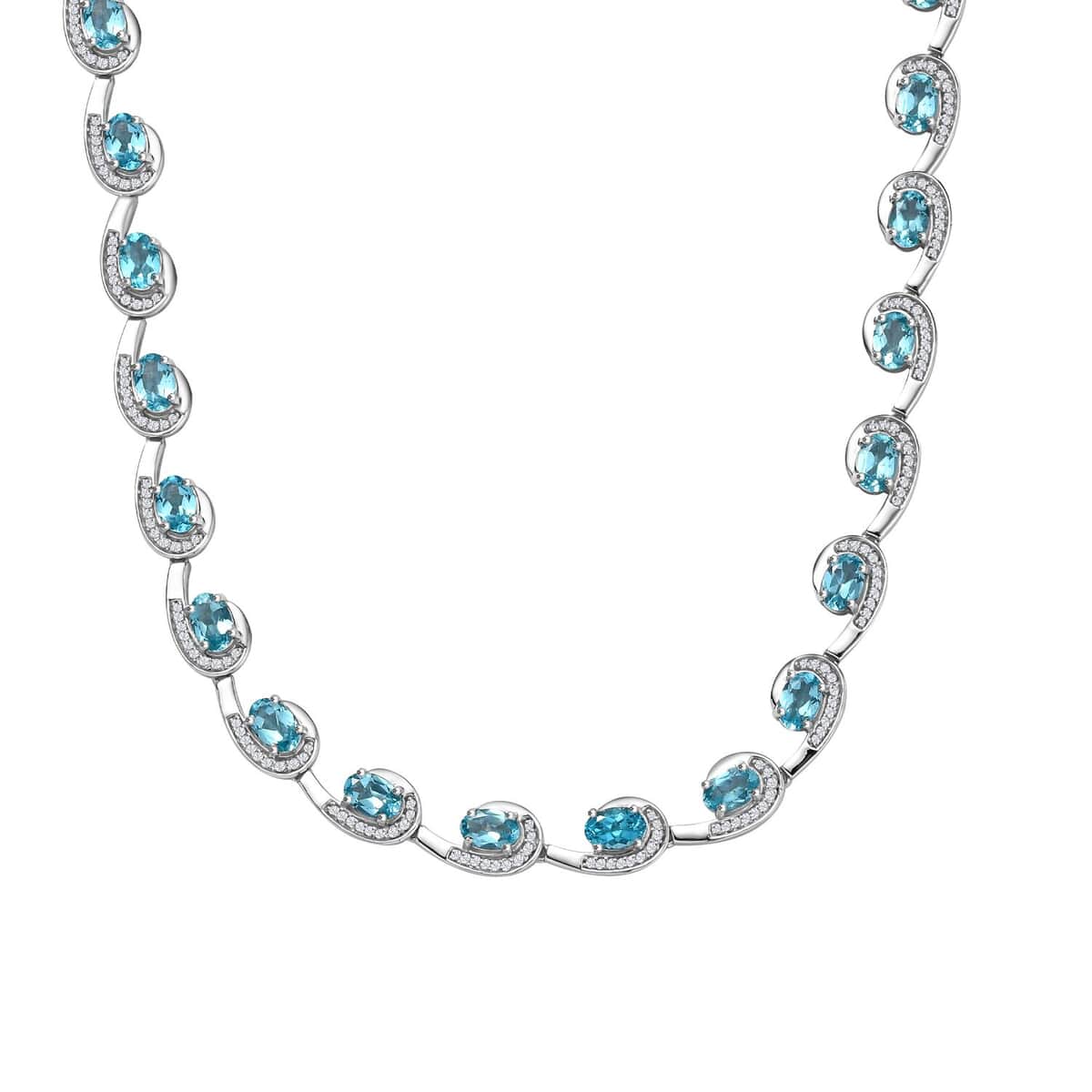 Doorbuster Premium Betroka Blue Apatite and White Zircon 13.00 ctw Sea Waves Necklace in Rhodium Over Sterling Silver 18-20 Inches image number 0