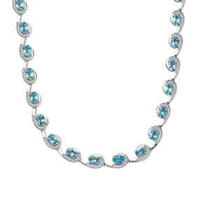 Doorbuster Premium Betroka Blue Apatite and White Zircon 13.00 ctw Sea Waves Necklace in Rhodium Over Sterling Silver 18-20 Inches