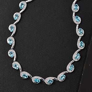 D'Joy Premium Betroka Blue Apatite and White Zircon 13.00 ctw Sea Waves Necklace in Rhodium Over Sterling Silver 18-20 Inches
