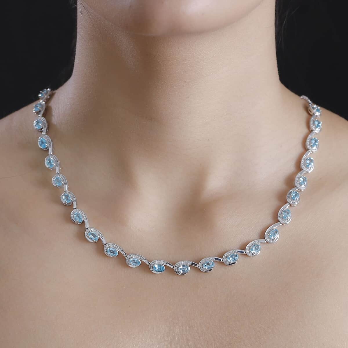 Doorbuster Premium Betroka Blue Apatite and White Zircon 13.00 ctw Sea Waves Necklace in Rhodium Over Sterling Silver 18-20 Inches image number 2