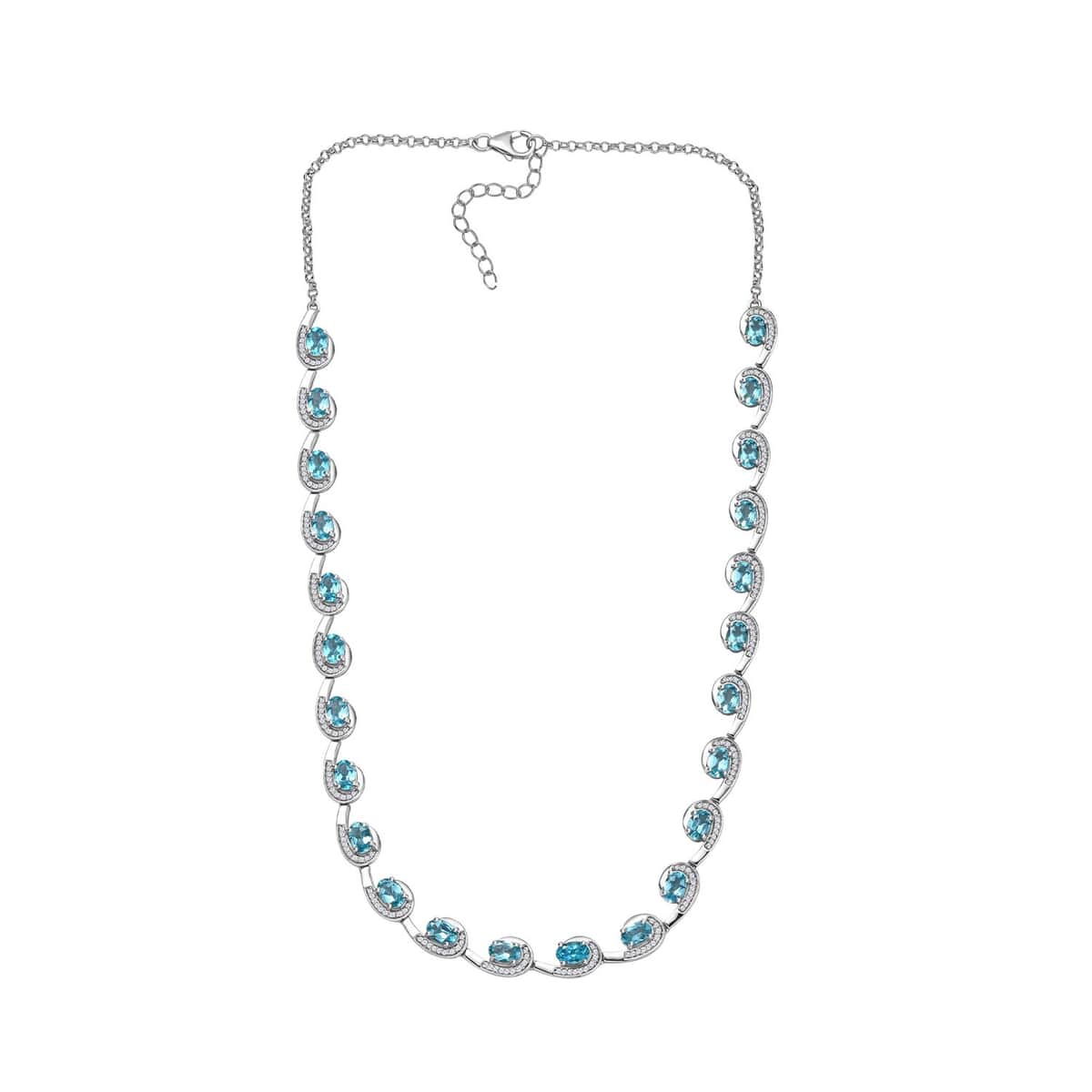 Doorbuster Premium Betroka Blue Apatite and White Zircon 13.00 ctw Sea Waves Necklace in Rhodium Over Sterling Silver 18-20 Inches image number 3