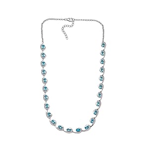 D'Joy Premium Betroka Blue Apatite and White Zircon 13.00 ctw Sea Waves Necklace in Rhodium Over Sterling Silver 18-20 Inches