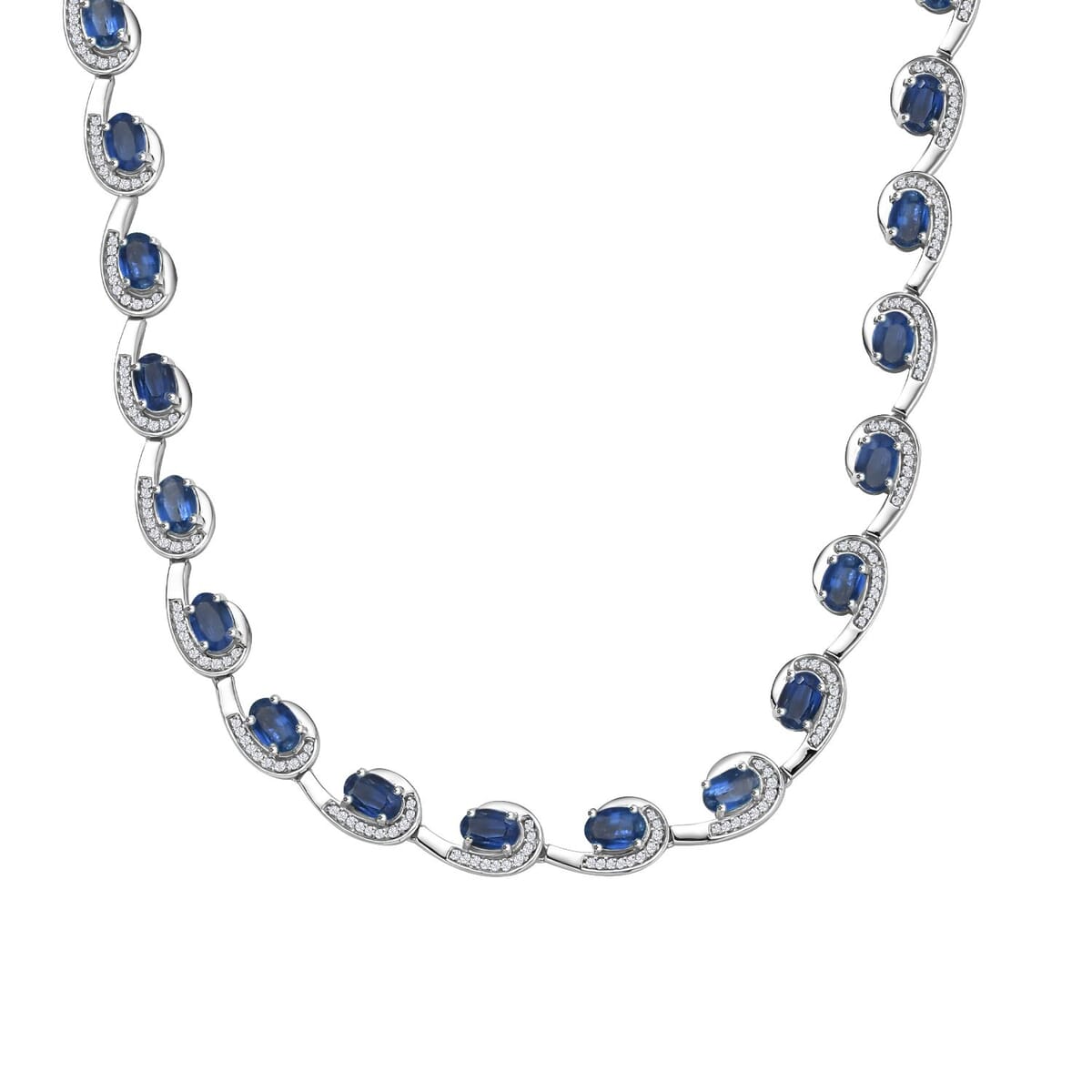 Premium Kashmir Kyanite and White Zircon 19.15 ctw Sea Waves Necklace in Rhodium Over Sterling Silver 18-20 Inches image number 0