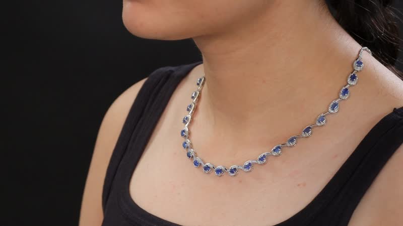 Doorbuster Betroka Blue Apatite, Moissanite Necklace (18 Inches) in Rhodium Over Sterling Silver 13.25 ctw