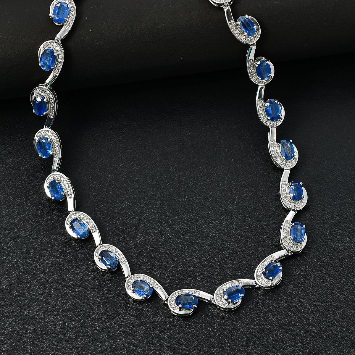 Premium Kashmir Kyanite and White Zircon 19.15 ctw Sea Waves Necklace in Rhodium Over Sterling Silver 18-20 Inches image number 1