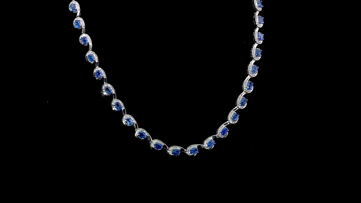 Doorbuster Betroka Blue Apatite, Moissanite Necklace (18 Inches) in Rhodium Over Sterling Silver 13.25 ctw