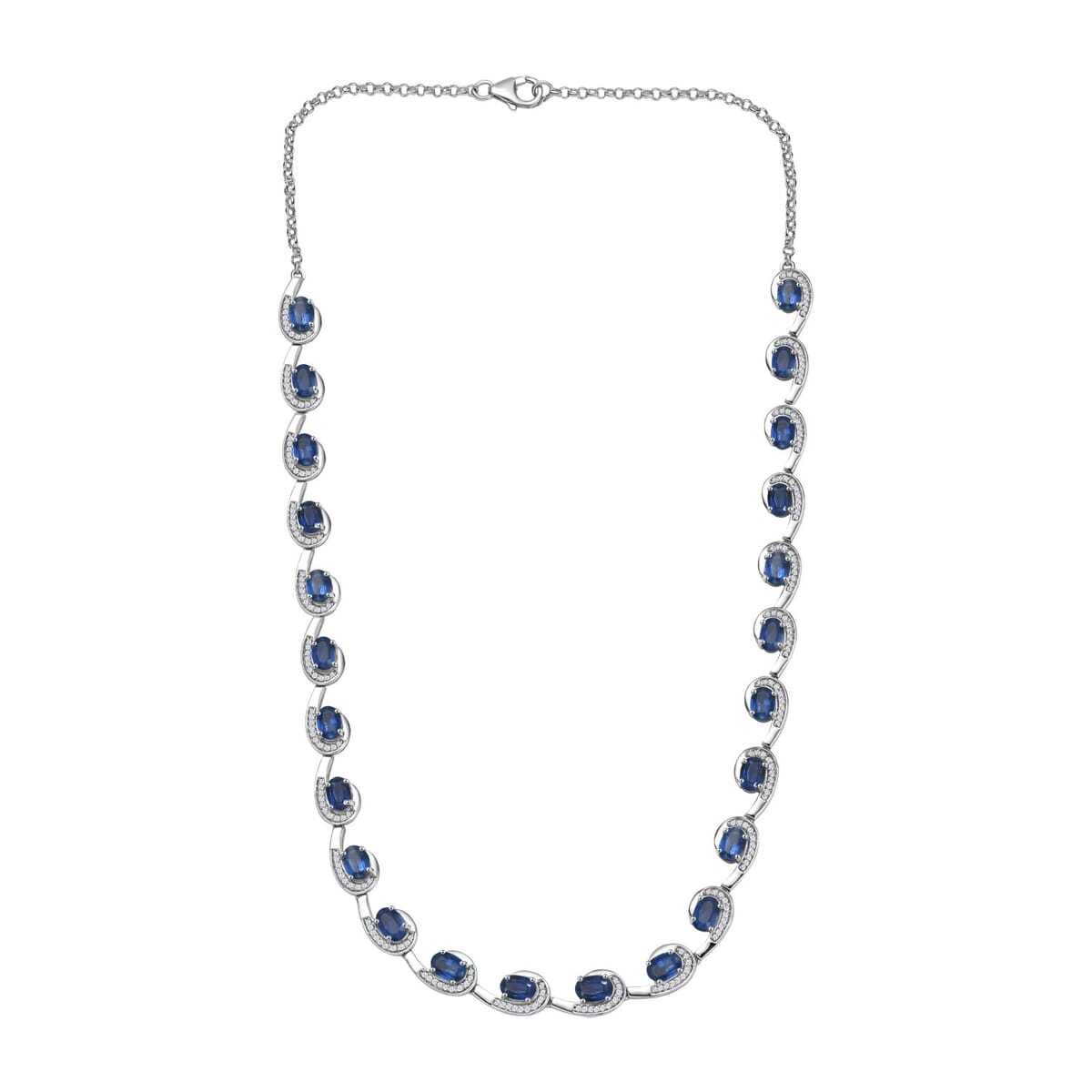 Premium Kashmir Kyanite and White Zircon 19.15 ctw Sea Waves Necklace in Rhodium Over Sterling Silver 18-20 Inches image number 3