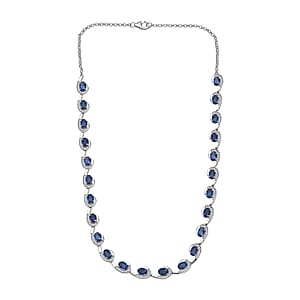 Premium Kashmir Kyanite and White Zircon 19.15 ctw Sea Waves Necklace in Rhodium Over Sterling Silver 18-20 Inches