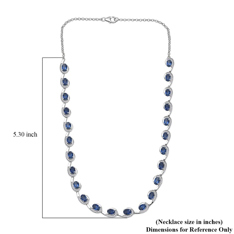 Premium Kashmir Kyanite and White Zircon 19.15 ctw Sea Waves Necklace in Rhodium Over Sterling Silver 18-20 Inches