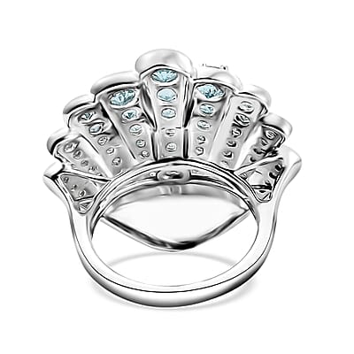 D'Joy Premium Betroka Blue Apatite 2.90 ctw Sea-Shell Ring in Rhodium Over Sterling Silver (Size 10.0)