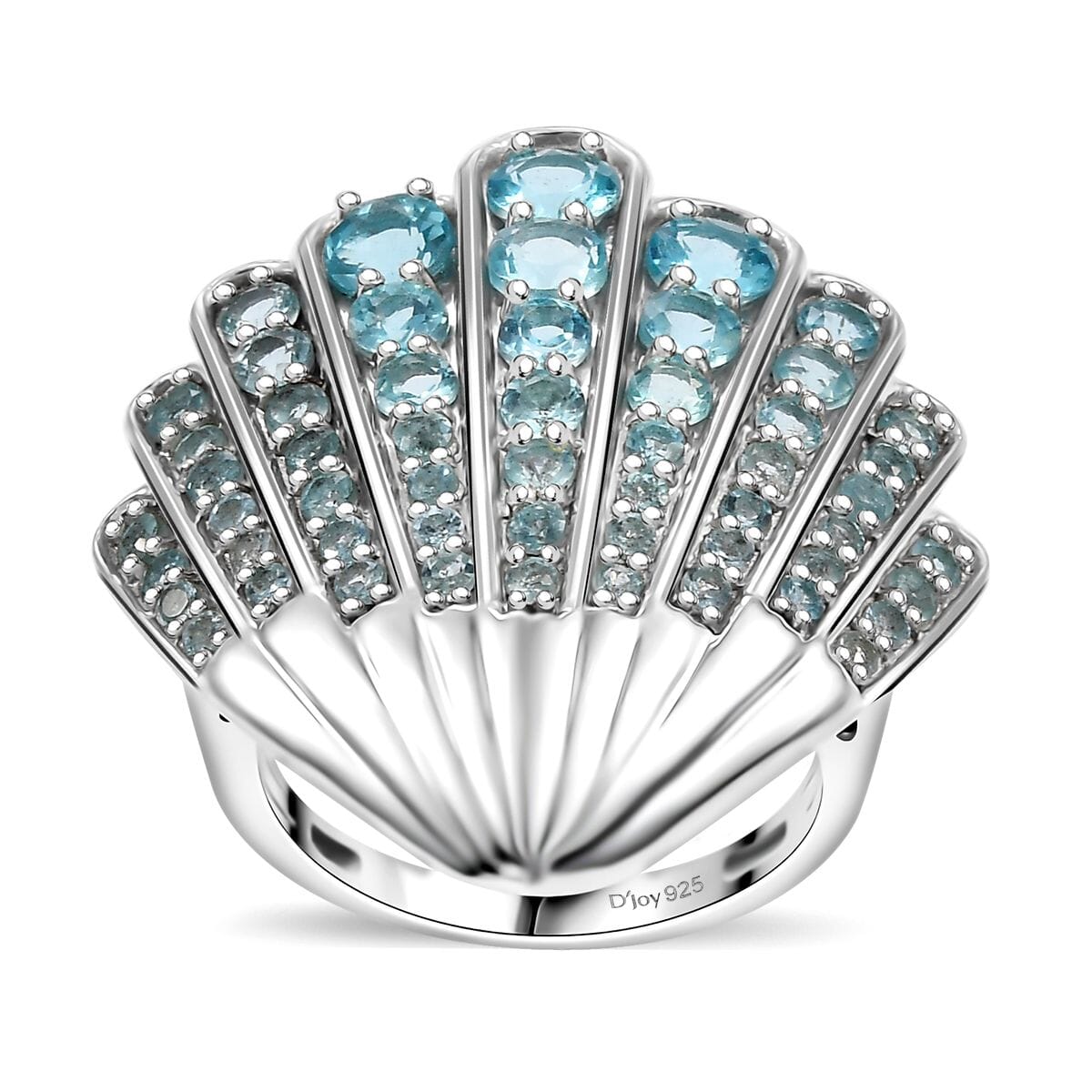 Premium Betroka Blue Apatite 2.90 ctw Sea-Shell Ring in Rhodium Over Sterling Silver (Size 5.0) image number 0