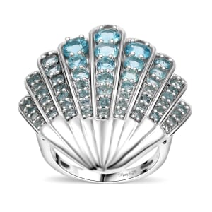 Premium Betroka Blue Apatite 2.90 ctw Sea-Shell Ring in Rhodium Over Sterling Silver (Size 5.0)