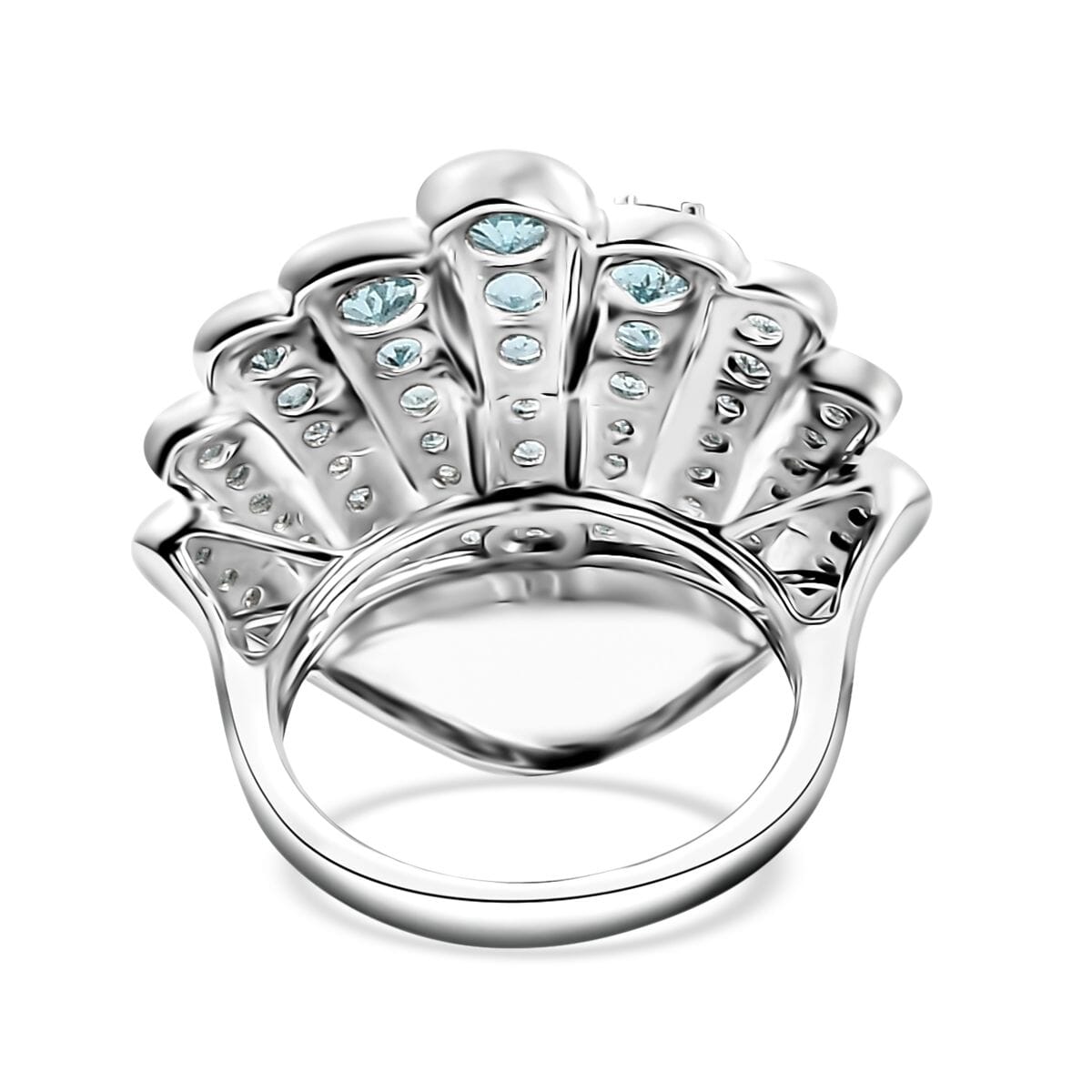 Premium Betroka Blue Apatite 2.90 ctw Sea-Shell Ring in Rhodium Over Sterling Silver (Size 5.0) image number 4