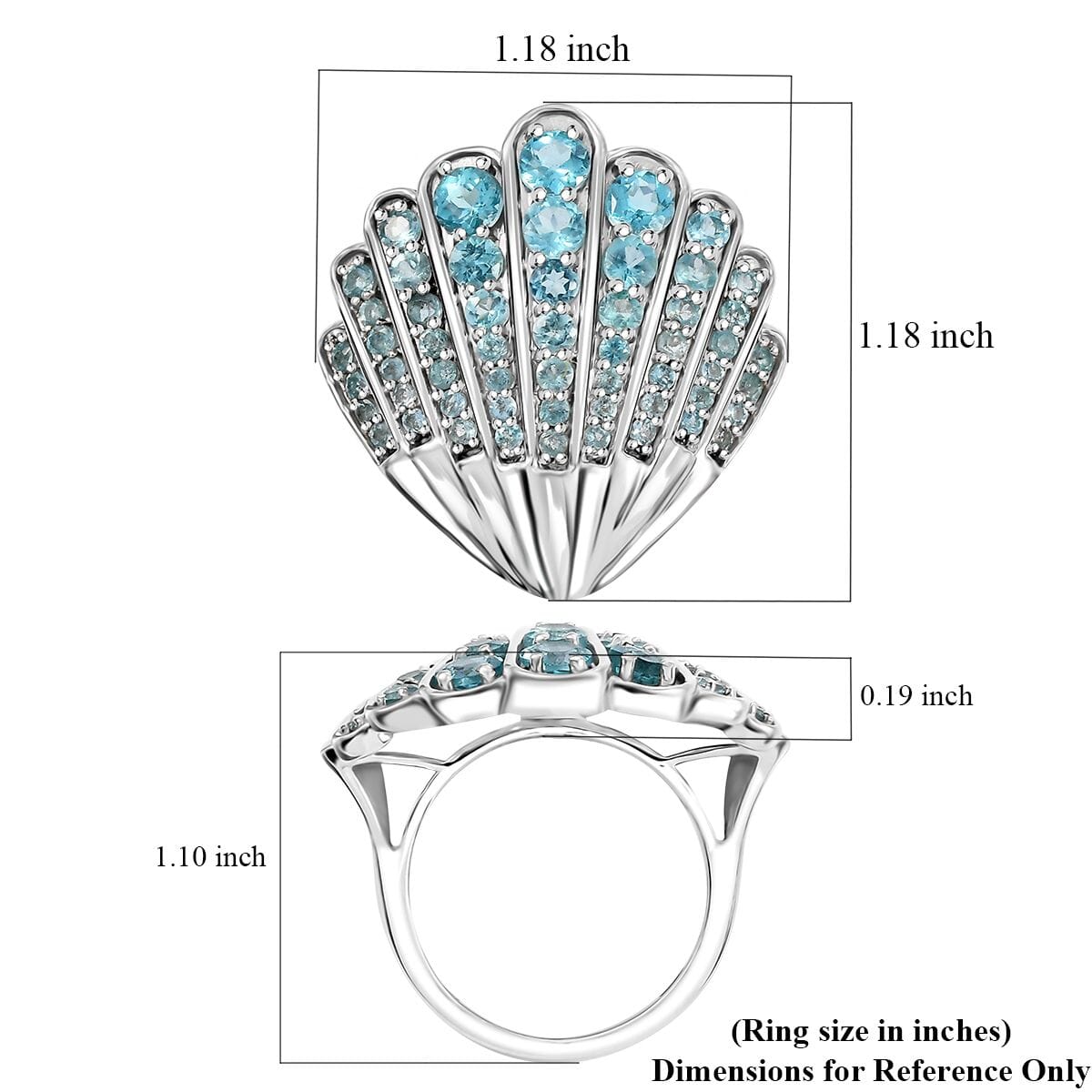 Premium Betroka Blue Apatite 2.90 ctw Sea-Shell Ring in Rhodium Over Sterling Silver (Size 5.0) image number 5
