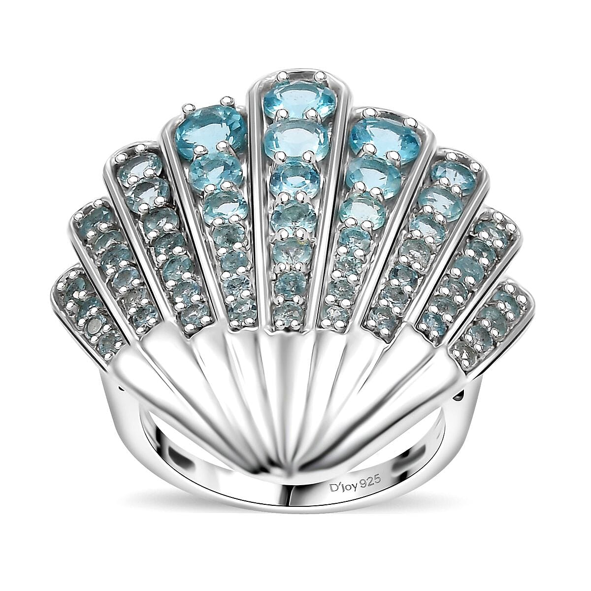 Premium Betroka Blue Apatite 2.90 ctw Sea-Shell Ring in Rhodium Over Sterling Silver (Size 6.0) image number 0