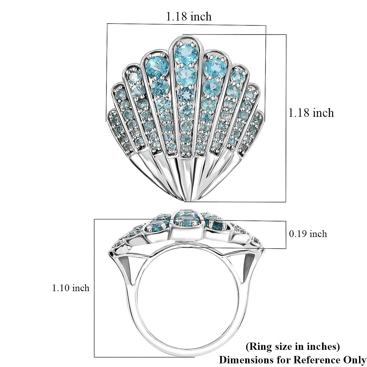 Premium Betroka Blue Apatite 2.90 ctw Sea-Shell Ring in Rhodium Over Sterling Silver (Size 6.0) image number 5