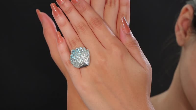 Doorbuster Premium Betroka Blue Apatite Sea-Shell Ring in Rhodium Over Sterling Silver (Size 10.0) 2.90 ctw