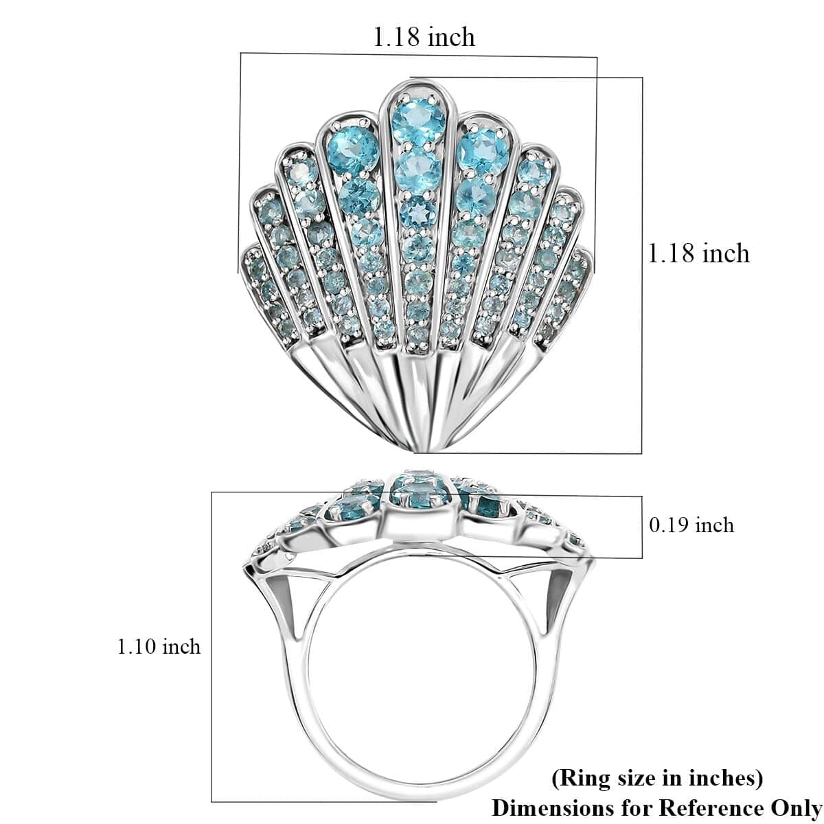 Doorbuster Premium Betroka Blue Apatite 2.90 ctw Sea-Shell Ring in Rhodium Over Sterling Silver (Size 7.0) image number 5