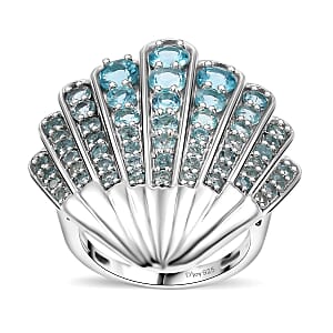 Premium Betroka Blue Apatite 2.90 ctw Sea-Shell Ring in Rhodium Over Sterling Silver (Size 9.0)
