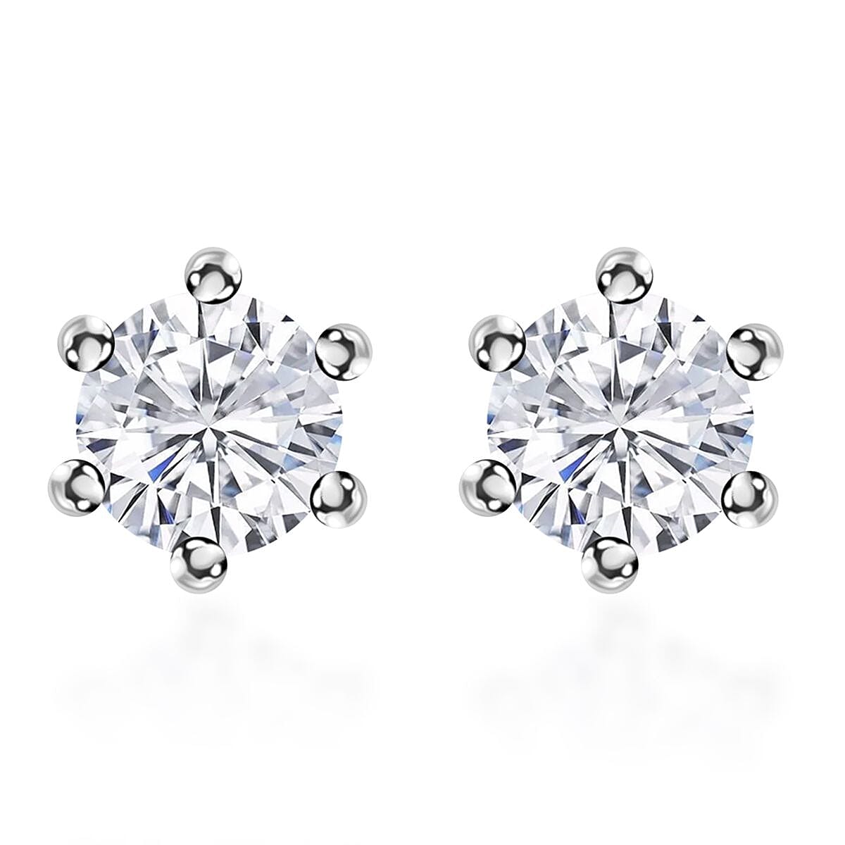 D'Joy Moissanite 1.90 ctw Solitaire Stud Earrings in Rhodium Over Sterling Silver