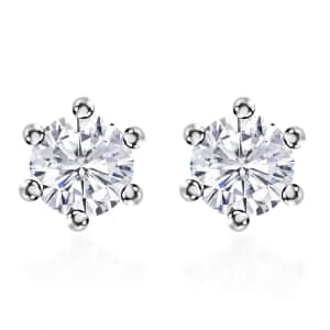 Moissanite 1.90 ctw Solitaire Stud Earrings in Rhodium Over Sterling Silver