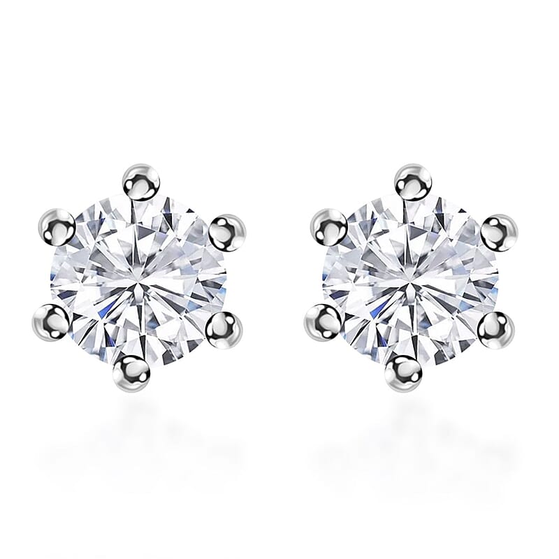 D'Joy Moissanite 1.90 ctw Solitaire Stud Earrings in Rhodium Over Sterling Silver