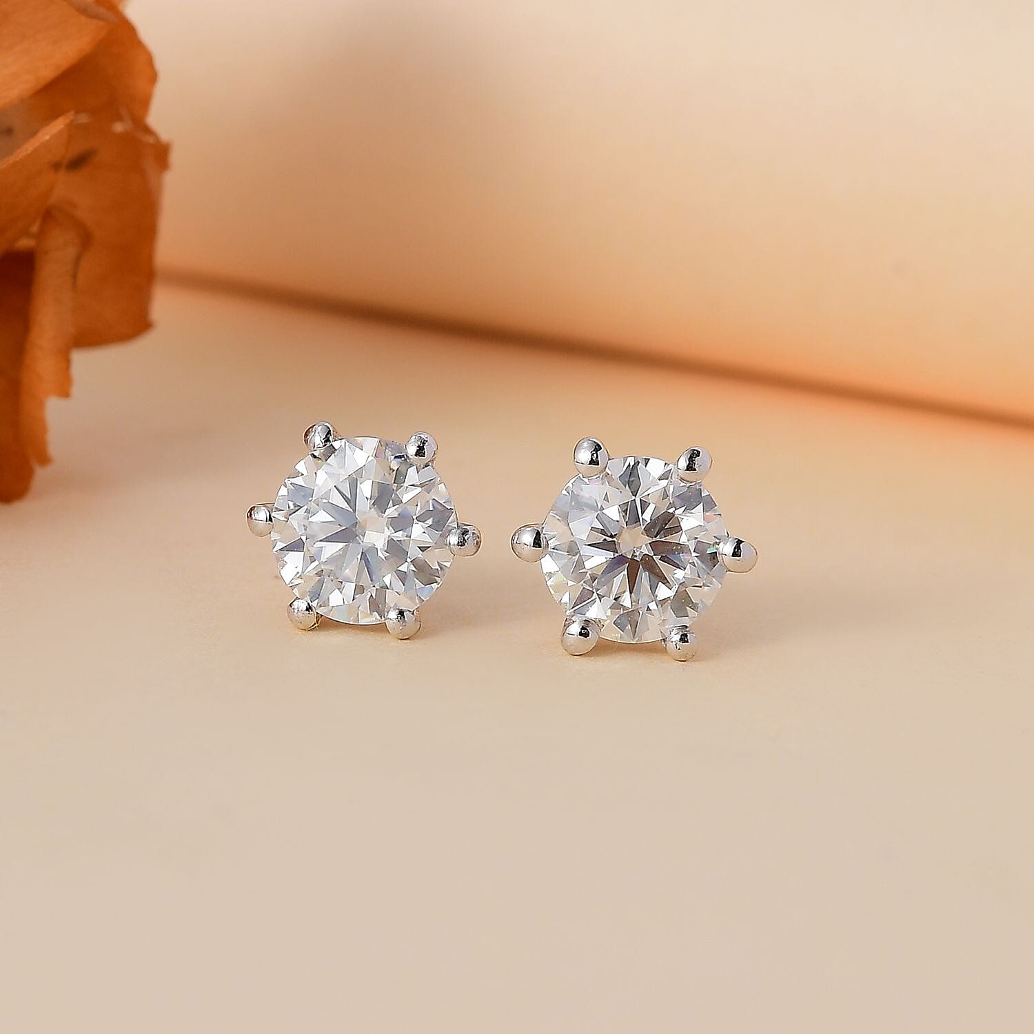 D'Joy Moissanite 1.90 ctw Solitaire Stud Earrings in Rhodium Over Sterling Silver