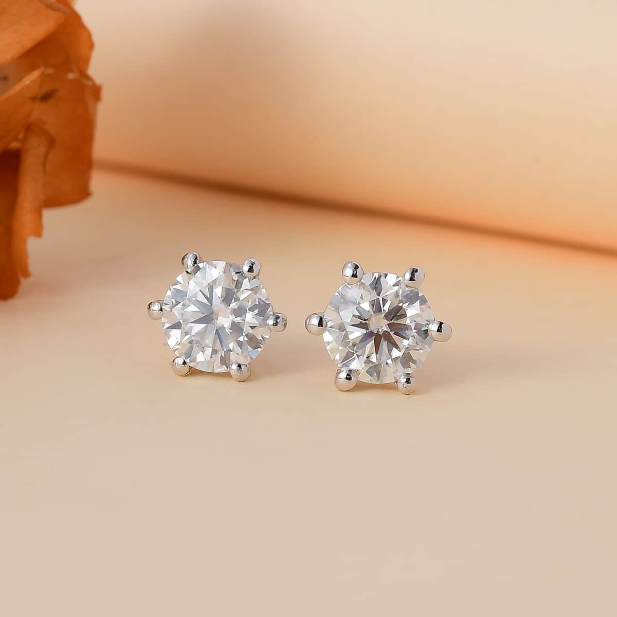 Moissanite 1.90 ctw Solitaire Stud Earrings in Rhodium Over Sterling Silver image number 1