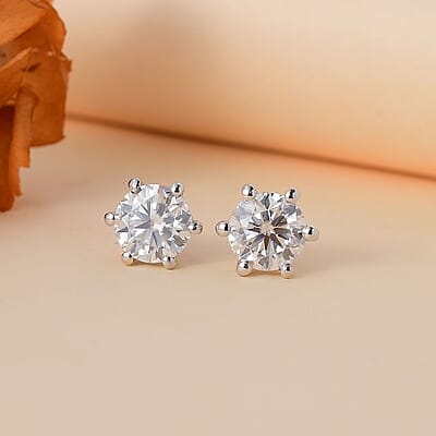 D'Joy Moissanite 1.90 ctw Solitaire Stud Earrings in Rhodium Over Sterling Silver