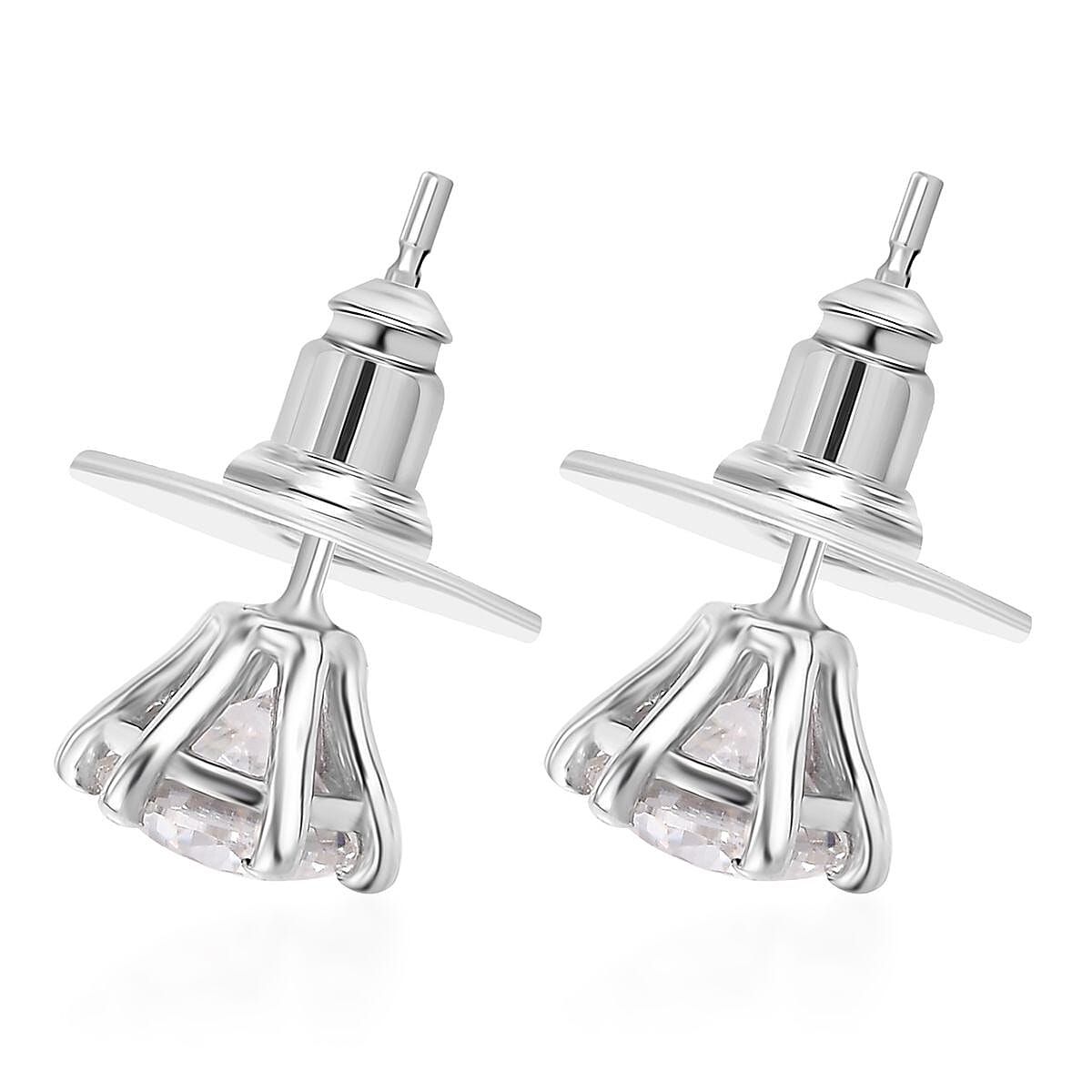 D'Joy Moissanite 1.90 ctw Solitaire Stud Earrings in Rhodium Over Sterling Silver