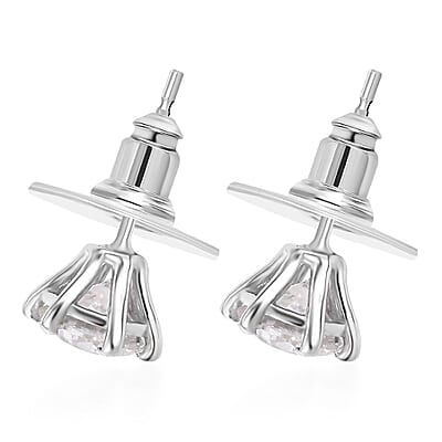 D'Joy Moissanite 1.90 ctw Solitaire Stud Earrings in Rhodium Over Sterling Silver