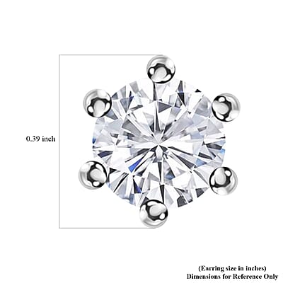 D'Joy Moissanite 1.90 ctw Solitaire Stud Earrings in Rhodium Over Sterling Silver