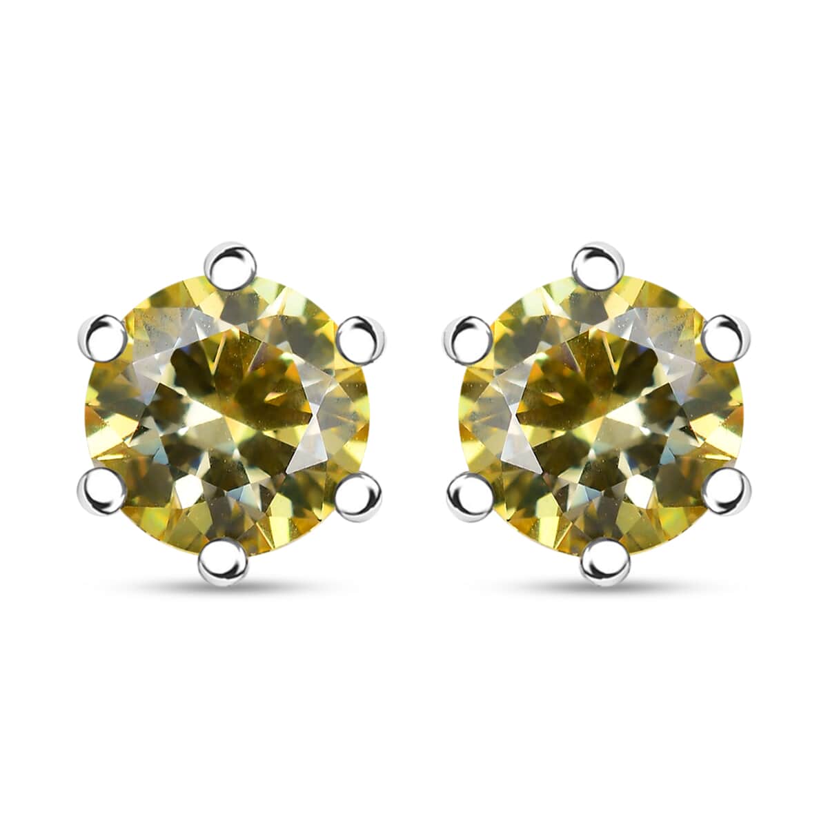 Yellow Moissanite 1.85 ctw Solitaire Stud Earrings in Rhodium Over Sterling Silver  image number 0