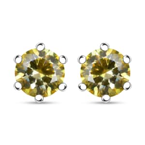 Yellow Moissanite 1.85 ctw Solitaire Stud Earrings in Rhodium Over Sterling Silver 