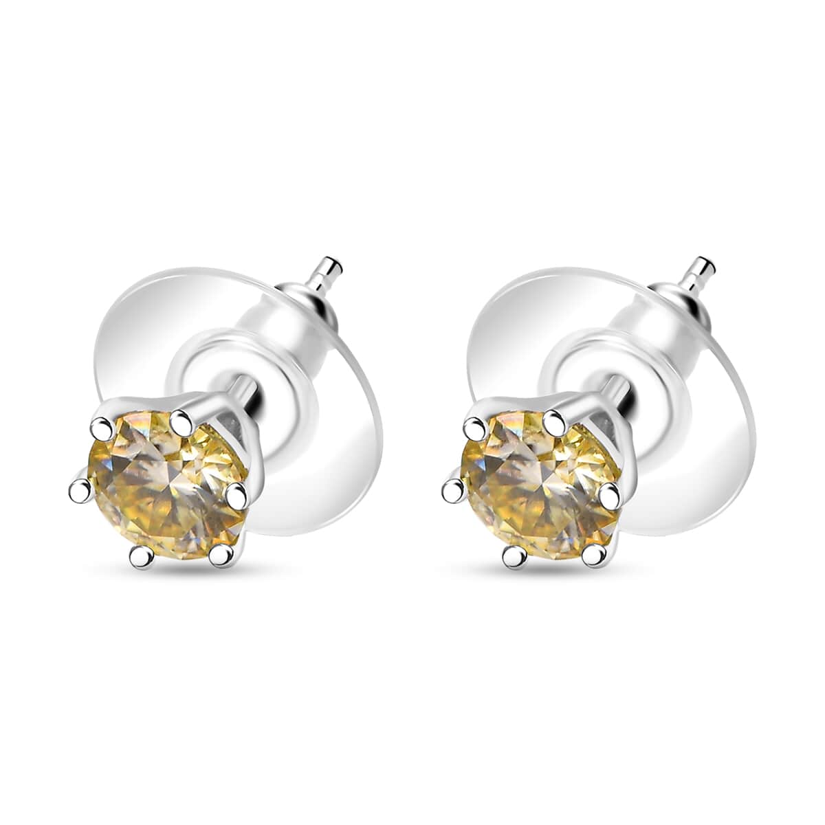 Yellow Moissanite 1.85 ctw Solitaire Stud Earrings in Rhodium Over Sterling Silver  image number 3