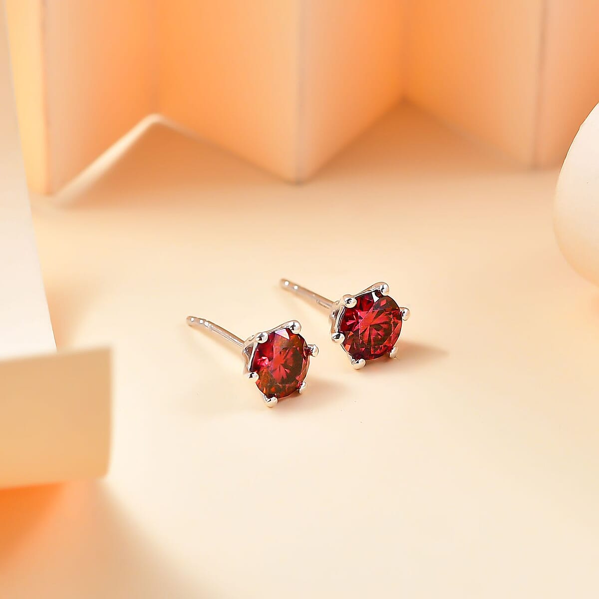 Luxury Red Moissanite 1.85 ctw Solitaire Stud Earrings in Rhodium Over Sterling Silver image number 1