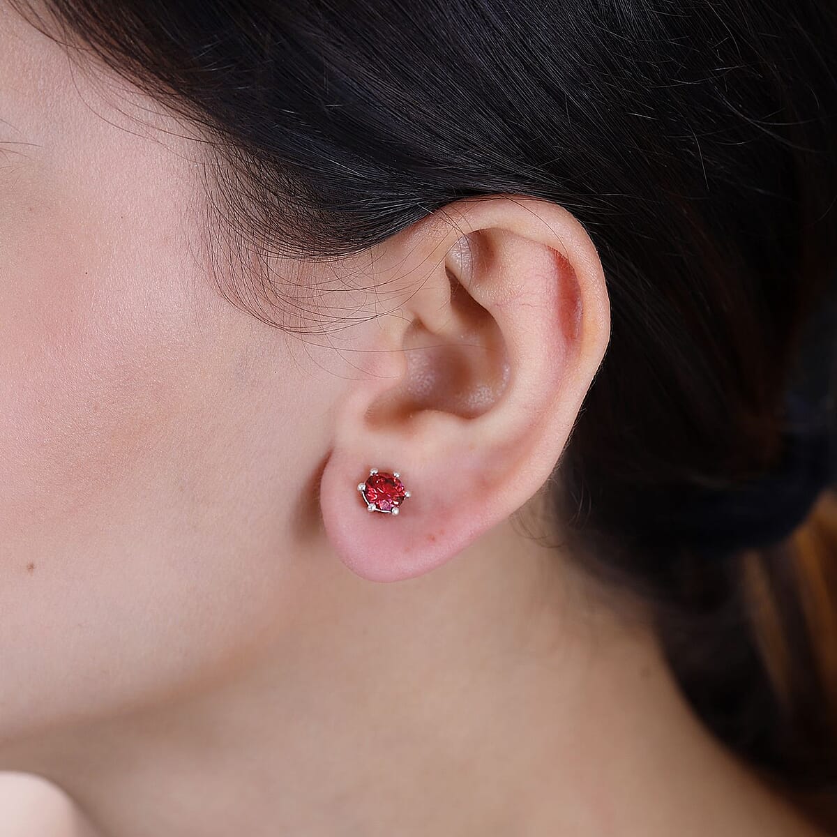 Luxury Red Moissanite 1.85 ctw Solitaire Stud Earrings in Rhodium Over Sterling Silver image number 2