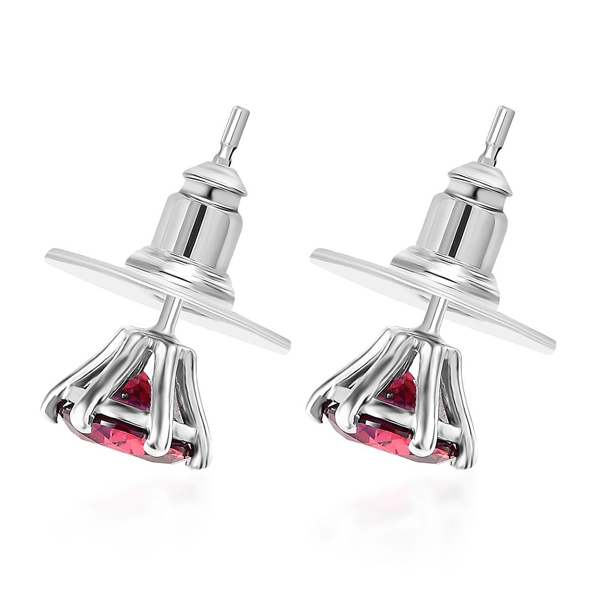 Luxury Red Moissanite 1.85 ctw Solitaire Stud Earrings in Rhodium Over Sterling Silver image number 3