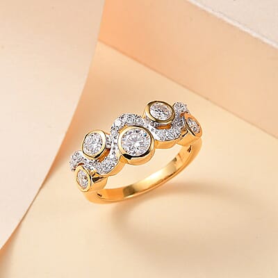 Moissanite 1.50 ctw Celestial Sun and Moon Ring in 18K Vermeil Yellow Gold Over Sterling Silver (Size 10.0)