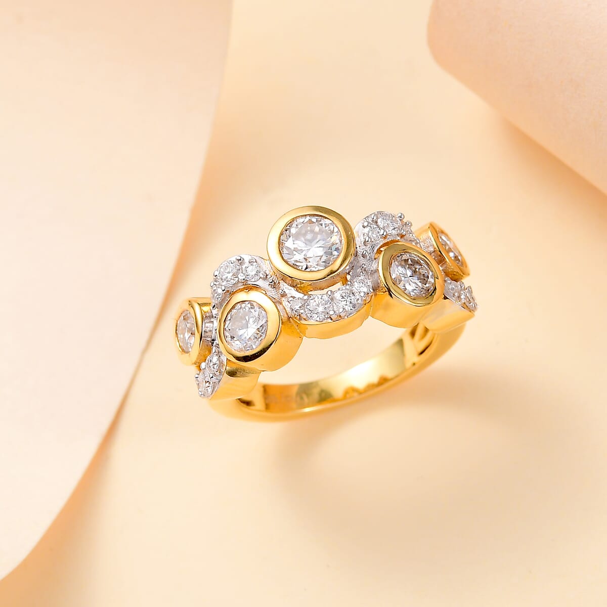 Moissanite 1.50 ctw Celestial Sun and Moon Ring in 18K Vermeil Yellow Gold Over Sterling Silver (Size 6.0)  image number 1