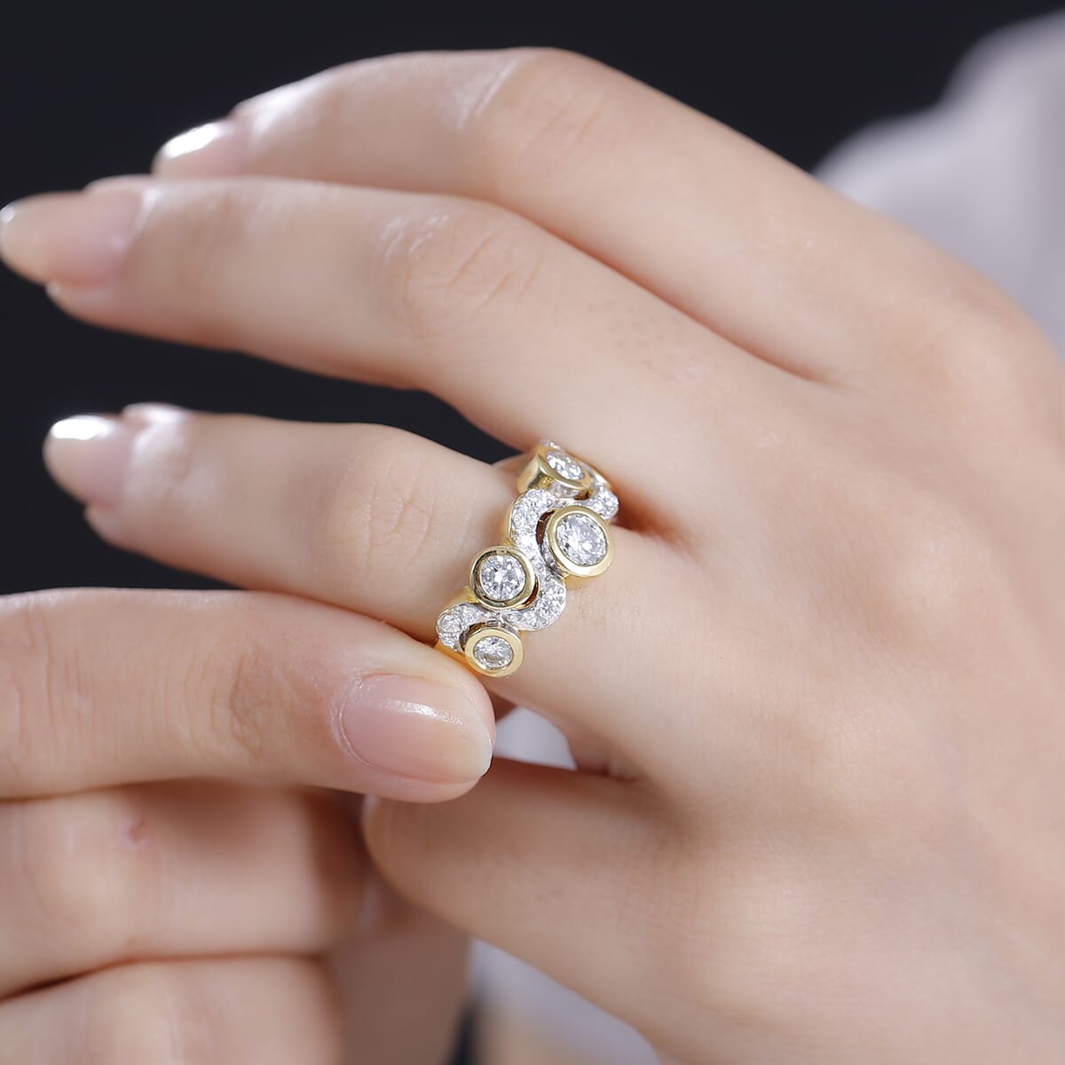 Moissanite 1.50 ctw Celestial Sun and Moon Ring in 18K Vermeil Yellow Gold Over Sterling Silver (Size 6.0)  image number 2