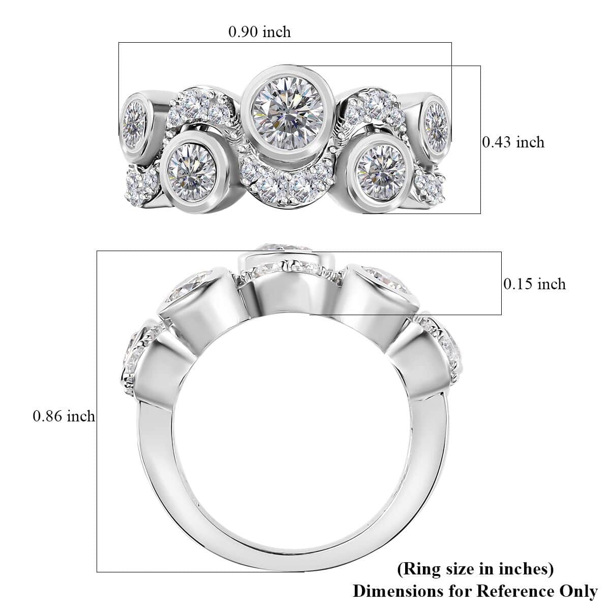 Moissanite 1.50 ctw Celestial Sun and Moon Ring in Rhodium Over Sterling Silver (Size 10.0) image number 5