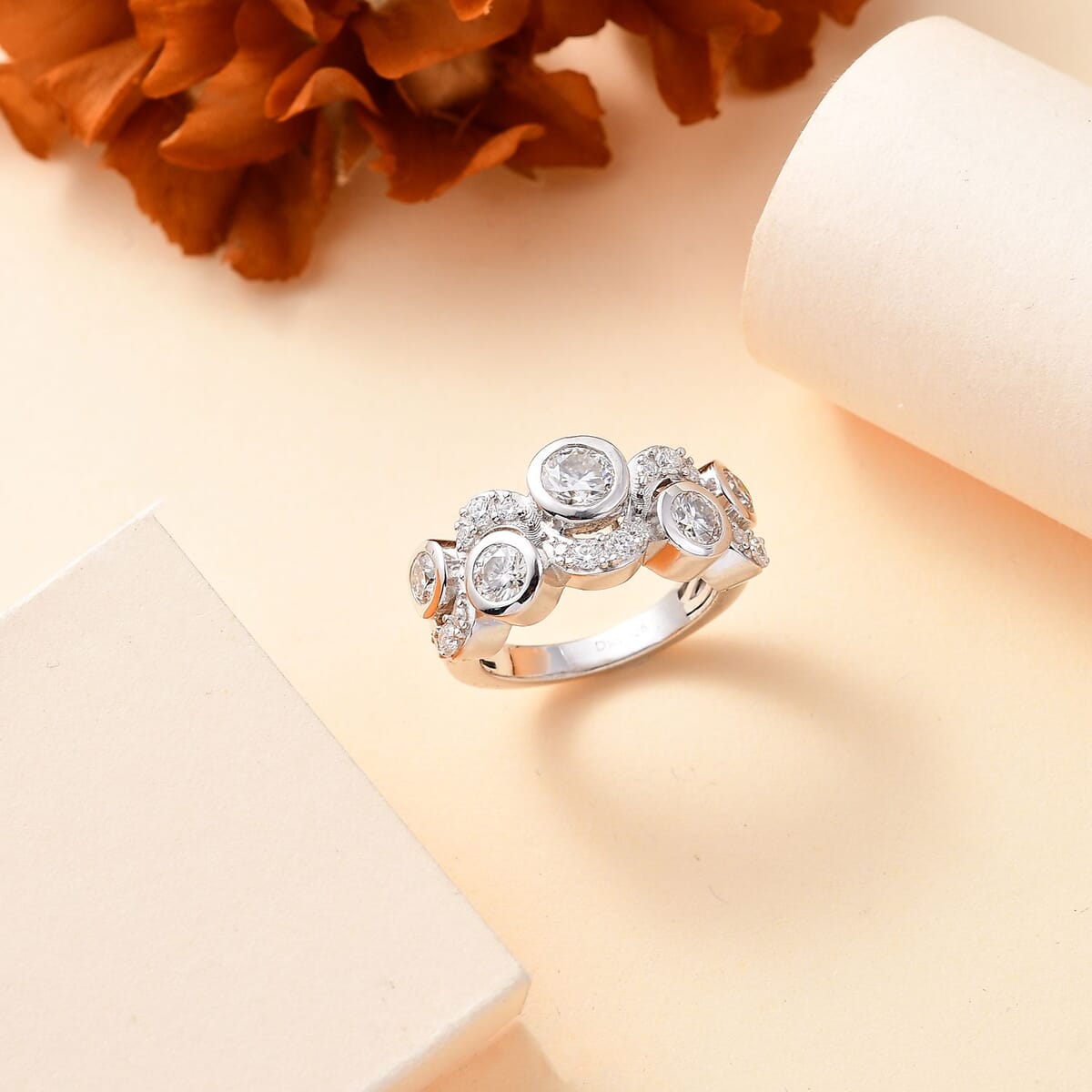 Moissanite 1.50 ctw Celestial Sun and Moon Ring in Rhodium Over Sterling Silver (Size 5.0) image number 1
