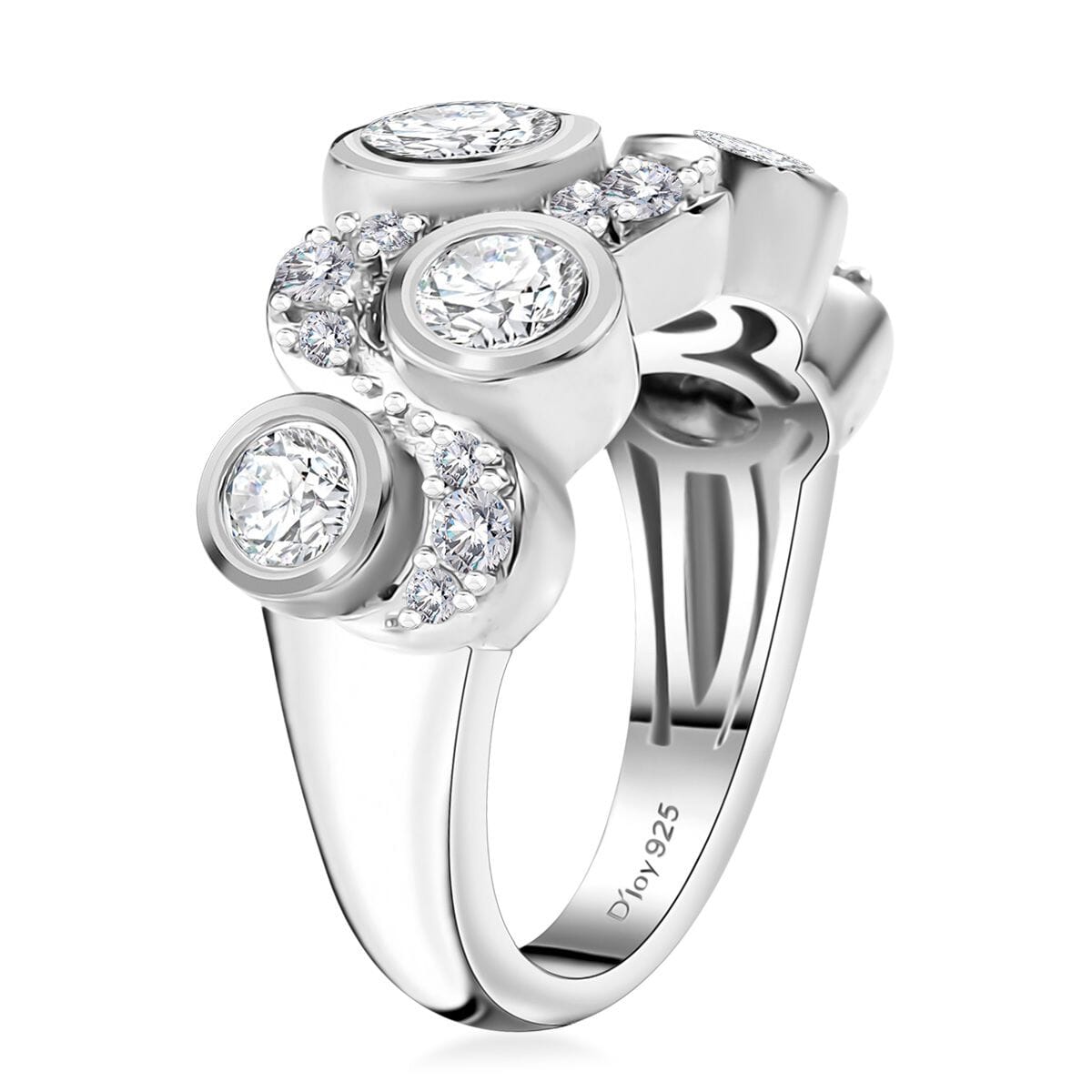 Moissanite 1.50 ctw Celestial Sun and Moon Ring in Rhodium Over Sterling Silver (Size 5.0) image number 3