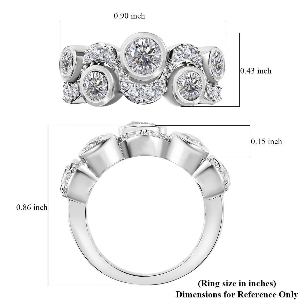 Moissanite 1.50 ctw Celestial Sun and Moon Ring in Rhodium Over Sterling Silver (Size 5.0) image number 5